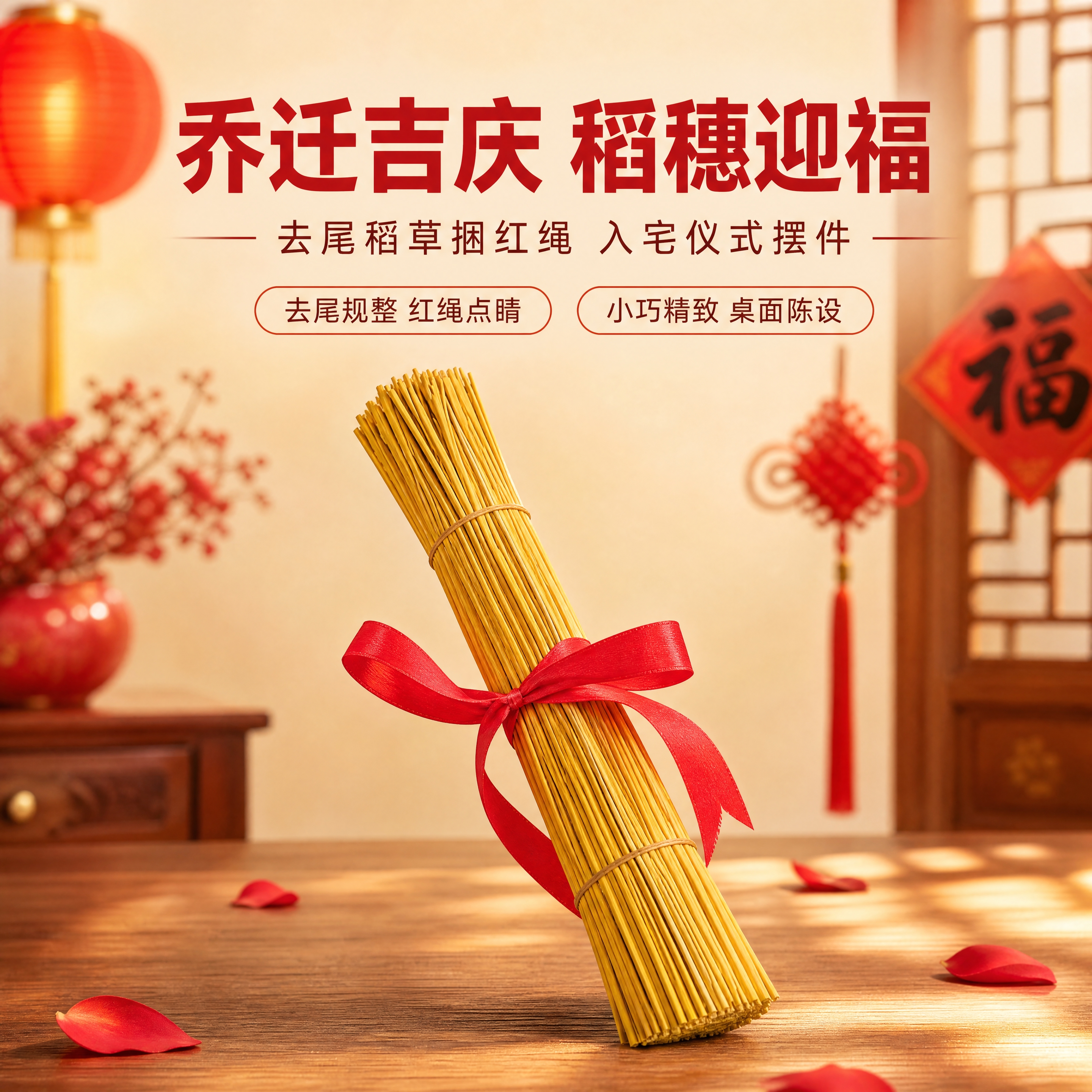 [商品] 使用【图1】去尾稻草捆红绳乔迁桌面摆饰；保留干稻草金… - 图片创意预览