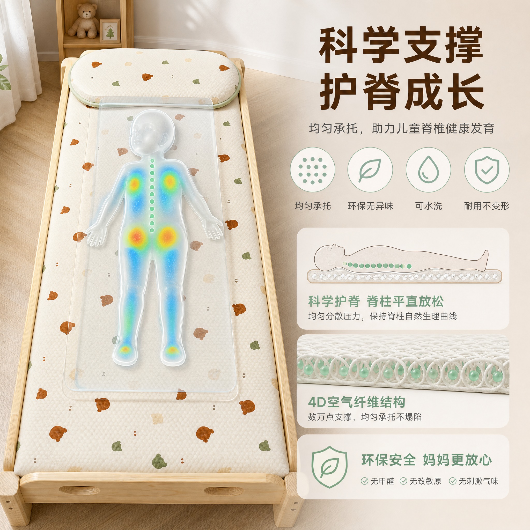 [主图-4] 4D空气纤维儿童床垫 支撑性能展示主图 唯一任务… - 图片创意预览