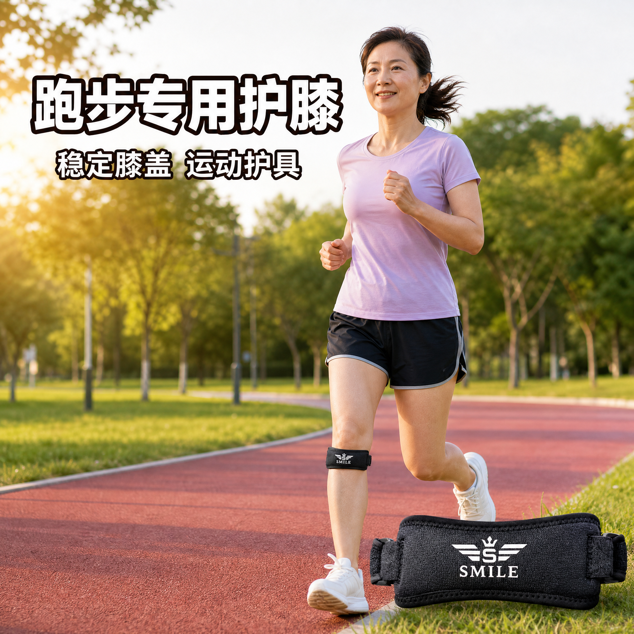 [主图1] 跑步专用护膝商品主图，40岁左右中年亚洲女性为主角… - 图片创意预览