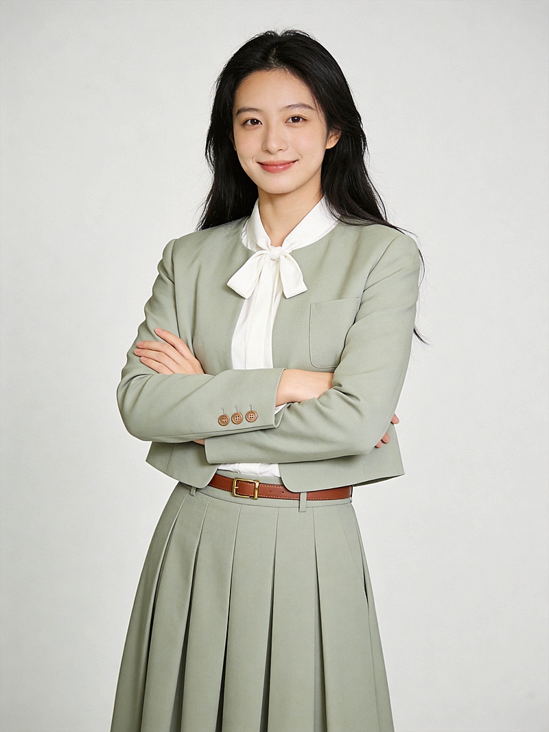 绿色西装裙元气风女性职场形象照