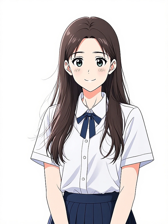 图片中的人物变成日系动画风格，背景白底，完整人物。