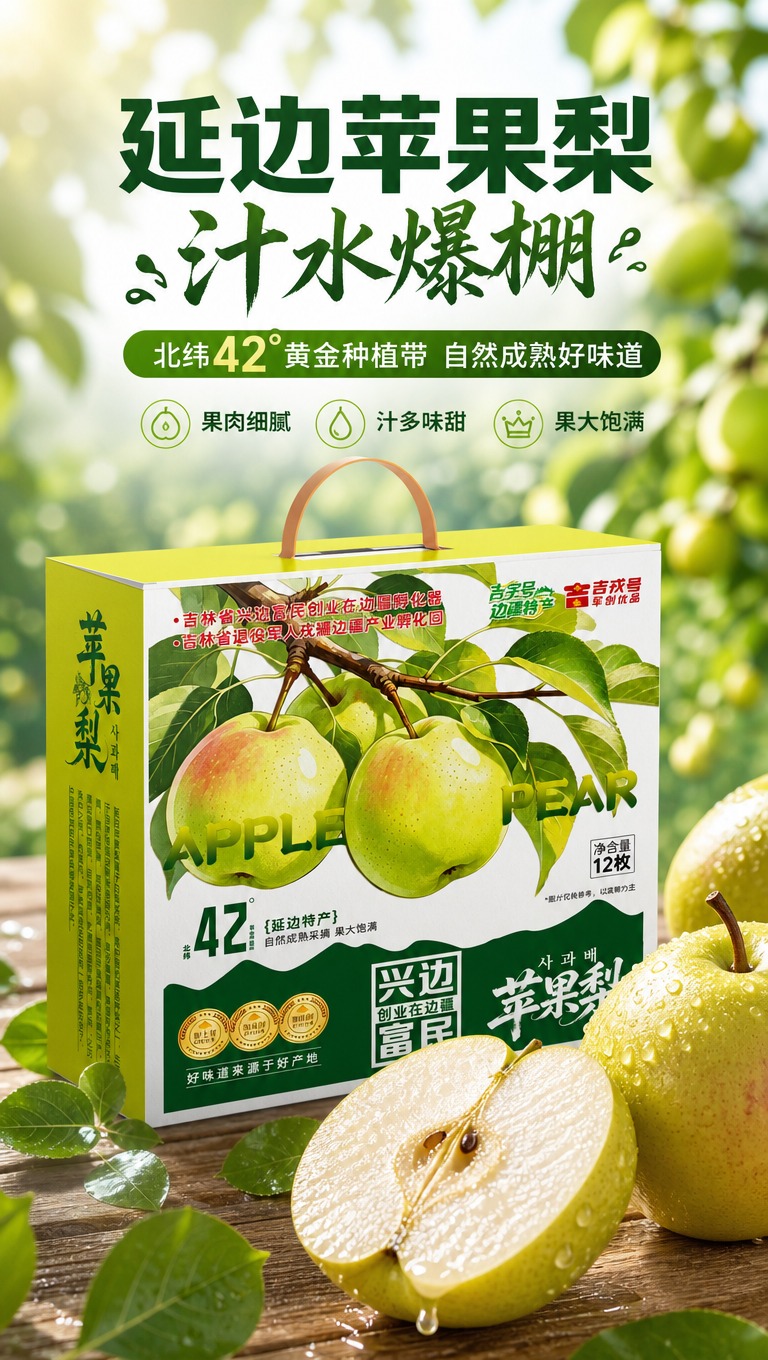 [商品] 使用【图1】延边苹果梨12枚礼盒装；保留礼盒整体结构… - 图片创意预览