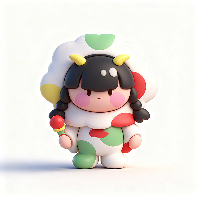 将图中形象处理为三维立体效果，保持可爱圆润的风格，调亮整体打光，减少暗部，提升画面整体亮度