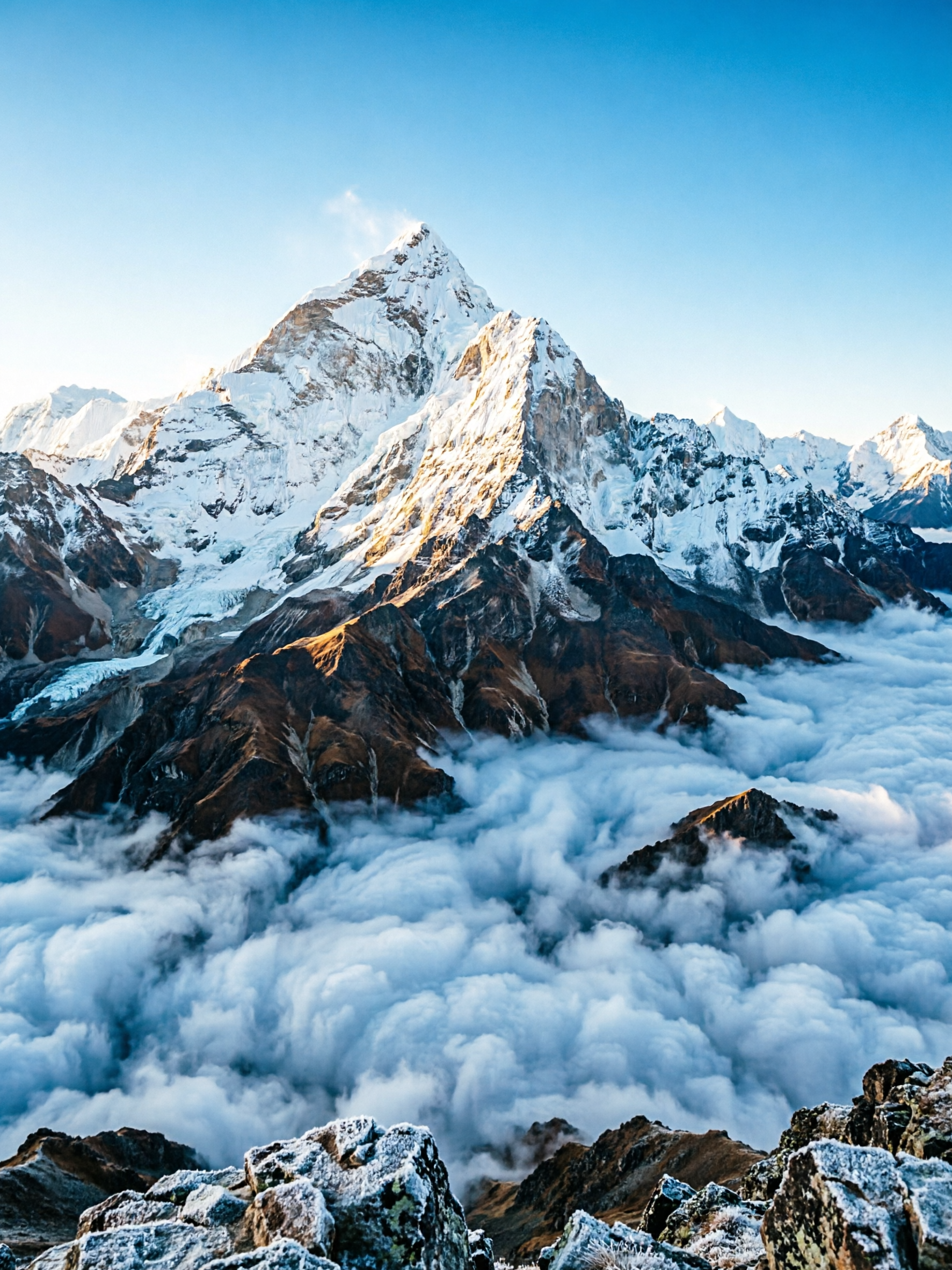 壮丽的山巅风景，巍峨的山峰直插云霄，山顶覆盖着皑皑白雪，云海在… - 图片创意预览
