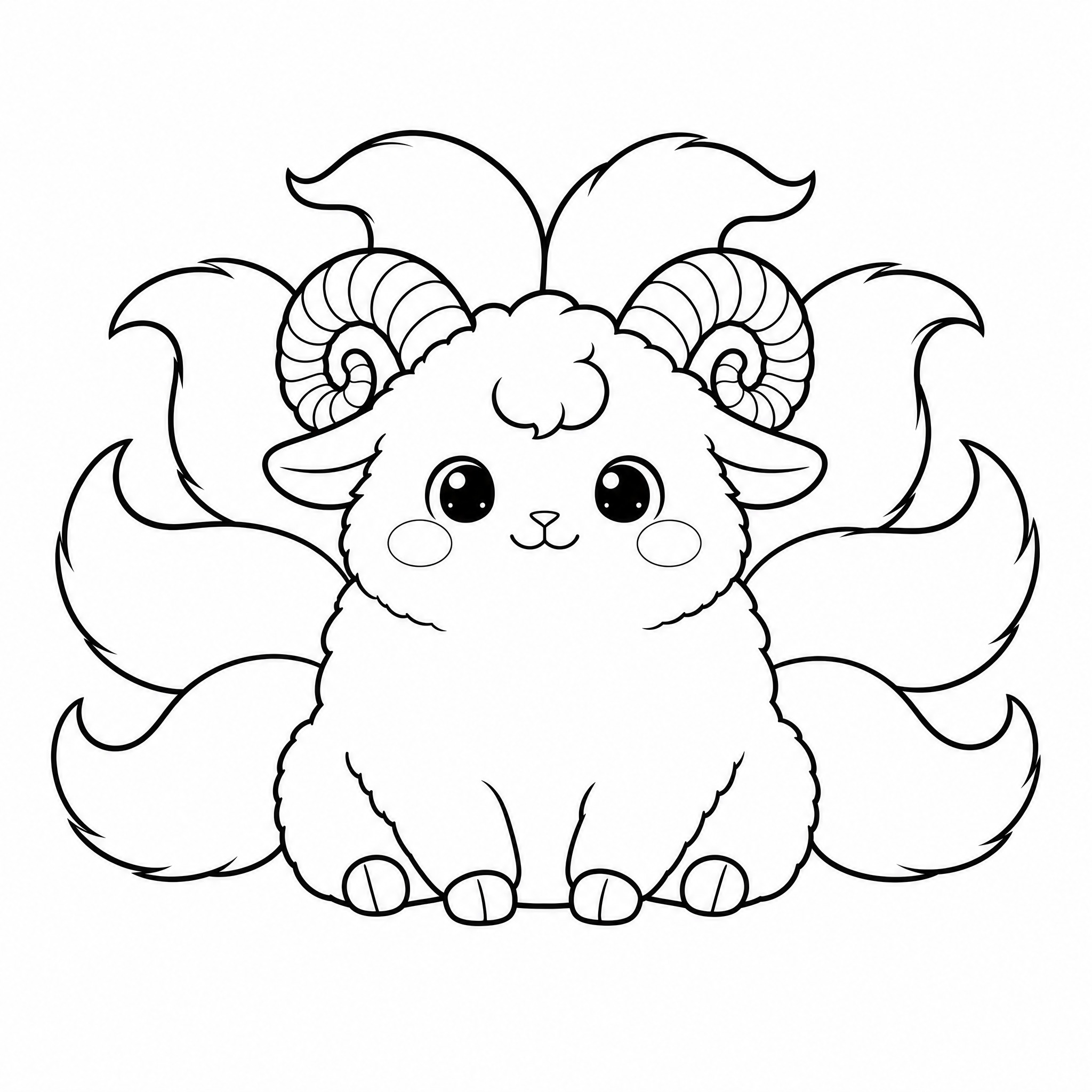 将图片中的九尾小羊转换为极简黑白简笔画风格，用简洁流畅的黑色线… - 图片创意预览