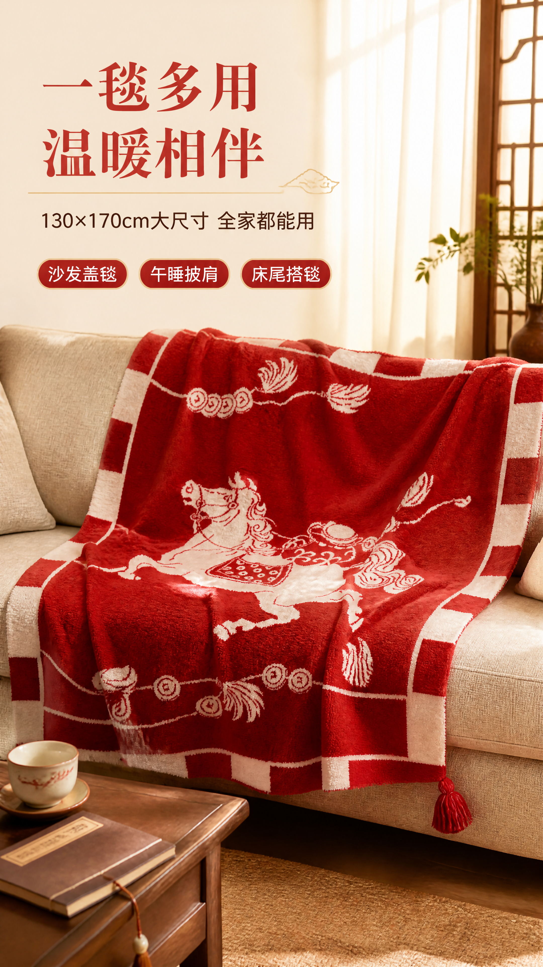 [商品] 使用【图1】A类半边绒国风祥瑞针织毯；商品处理：保留… - 图片创意预览