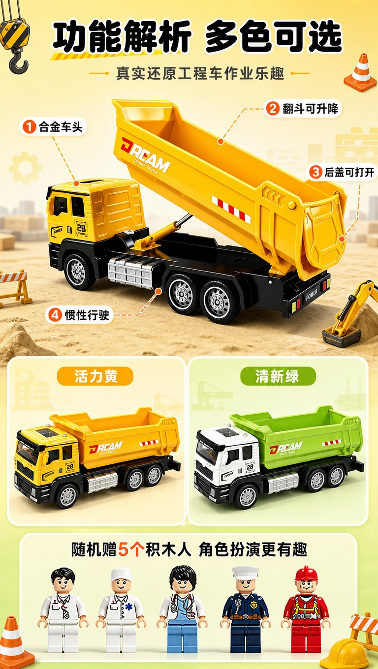 [商品] 使用【图2】黄色翻斗工程车（翻斗抬起状态）和【图1】… - 图片创意预览