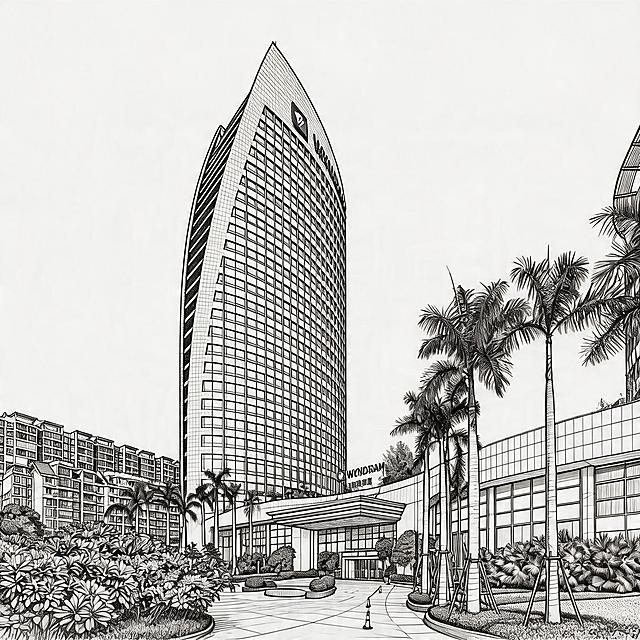 将图片转换为纯白色背景的黑色建筑线稿，保留建筑轮廓和结构细节