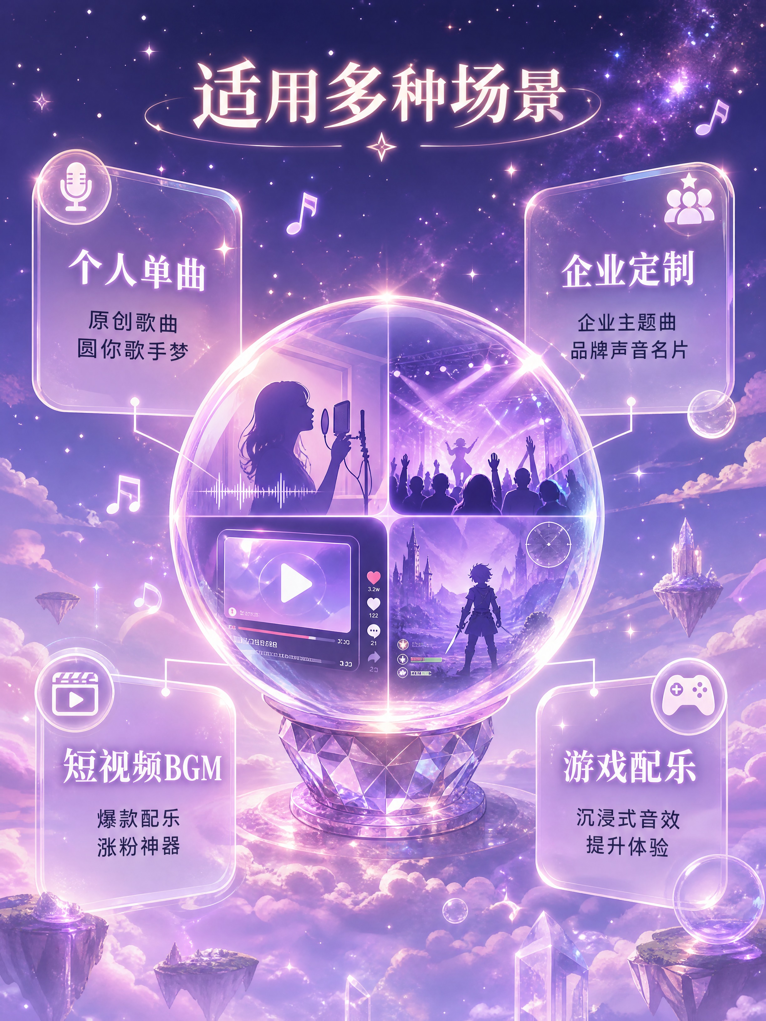 [商品] 音乐制作服务详情页第4张-适用场景展示；服务内容：音… - 图片创意预览