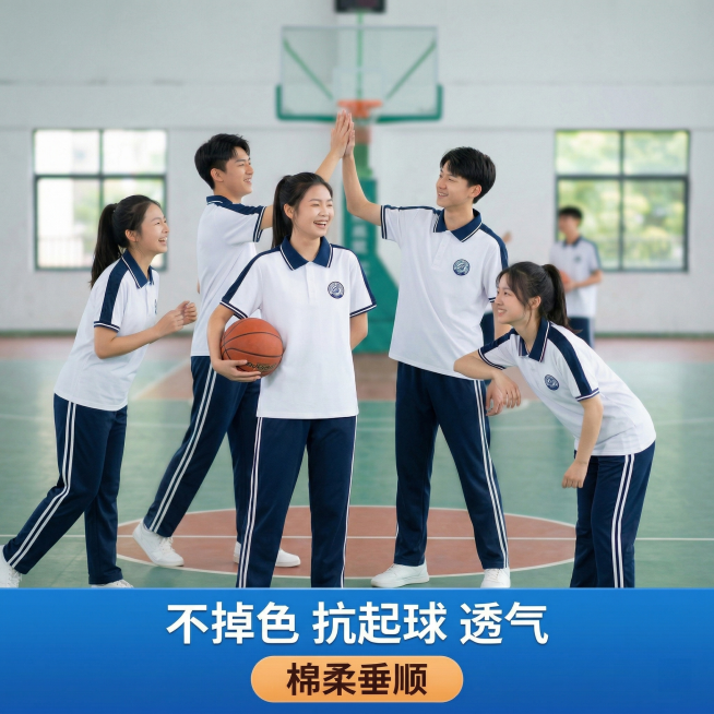将原图2:3转换为正方形画布，画面比例为1:1正方形，保留原图所有文字，字体样式、颜色、位置不变，无变形，将原图内容向正方形画布中心自适应扩展，上下边缘均匀裁切，保留人物核心动态与面部表情，四肢与校服预览效果