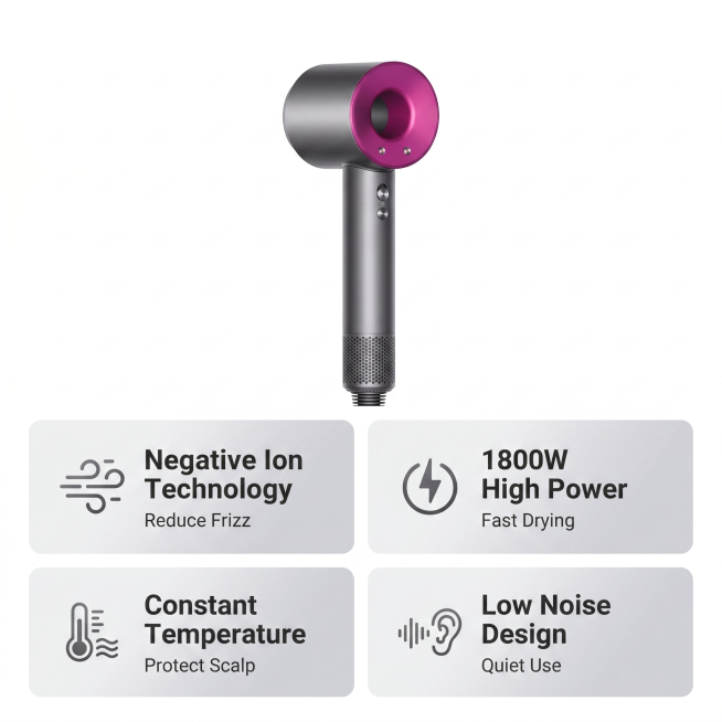 [Main Image 3] Core function highlight card matrix for hair dryer. [Atmosphere Style] Technology min预览效果