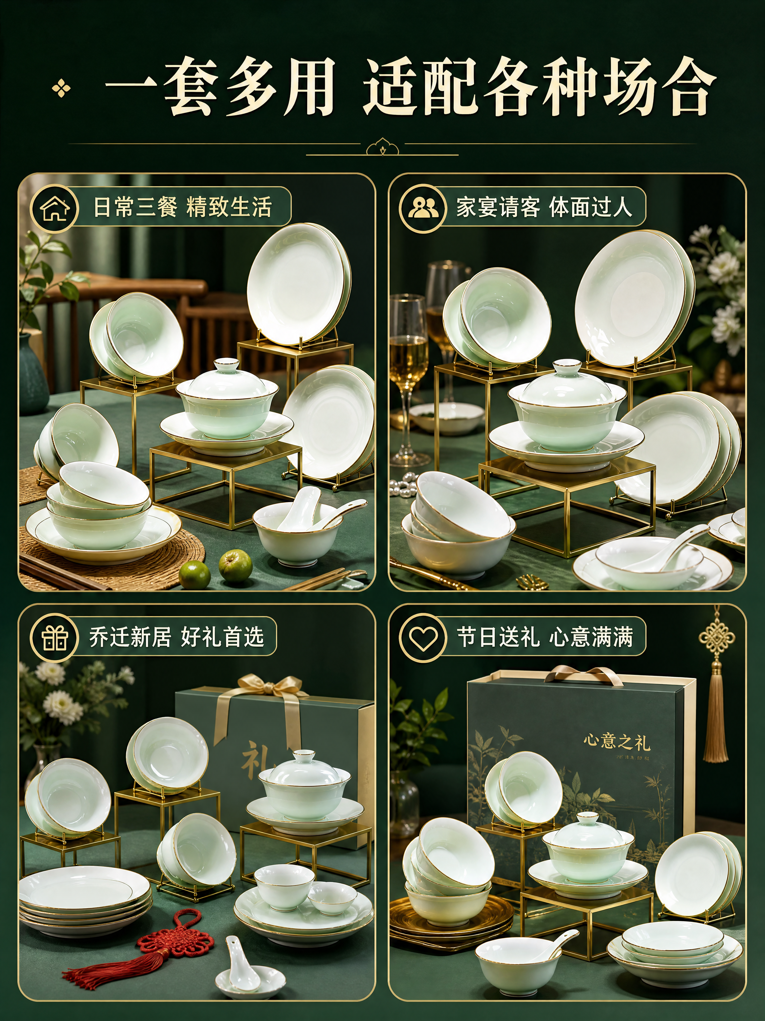 [商品] 使用【图10】竖直陈列餐具套装；保留碗、盘、盖碗的影… - 图片创意预览