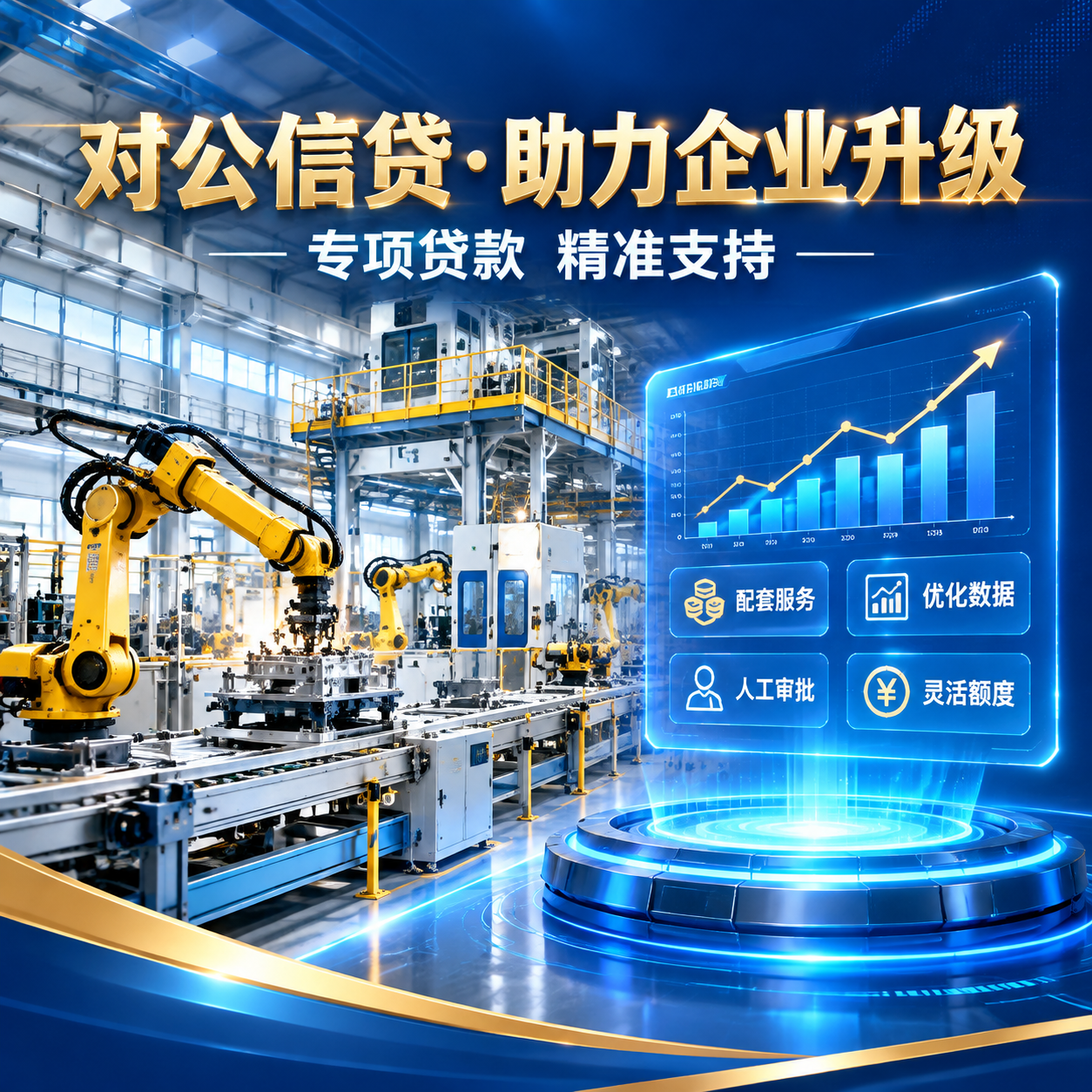 助贷公司对公信贷宣传海报，左侧为现代化智能工厂生产车间场景，有… - 图片创意预览