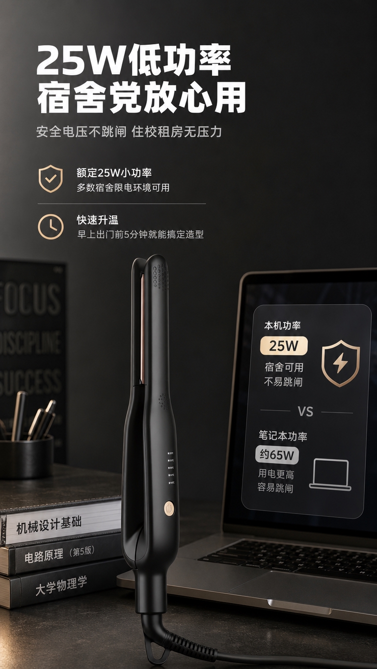 [商品] 使用【图4】黑色直卷两用电烫发板闭合状态；保留小巧机… - 图片创意预览