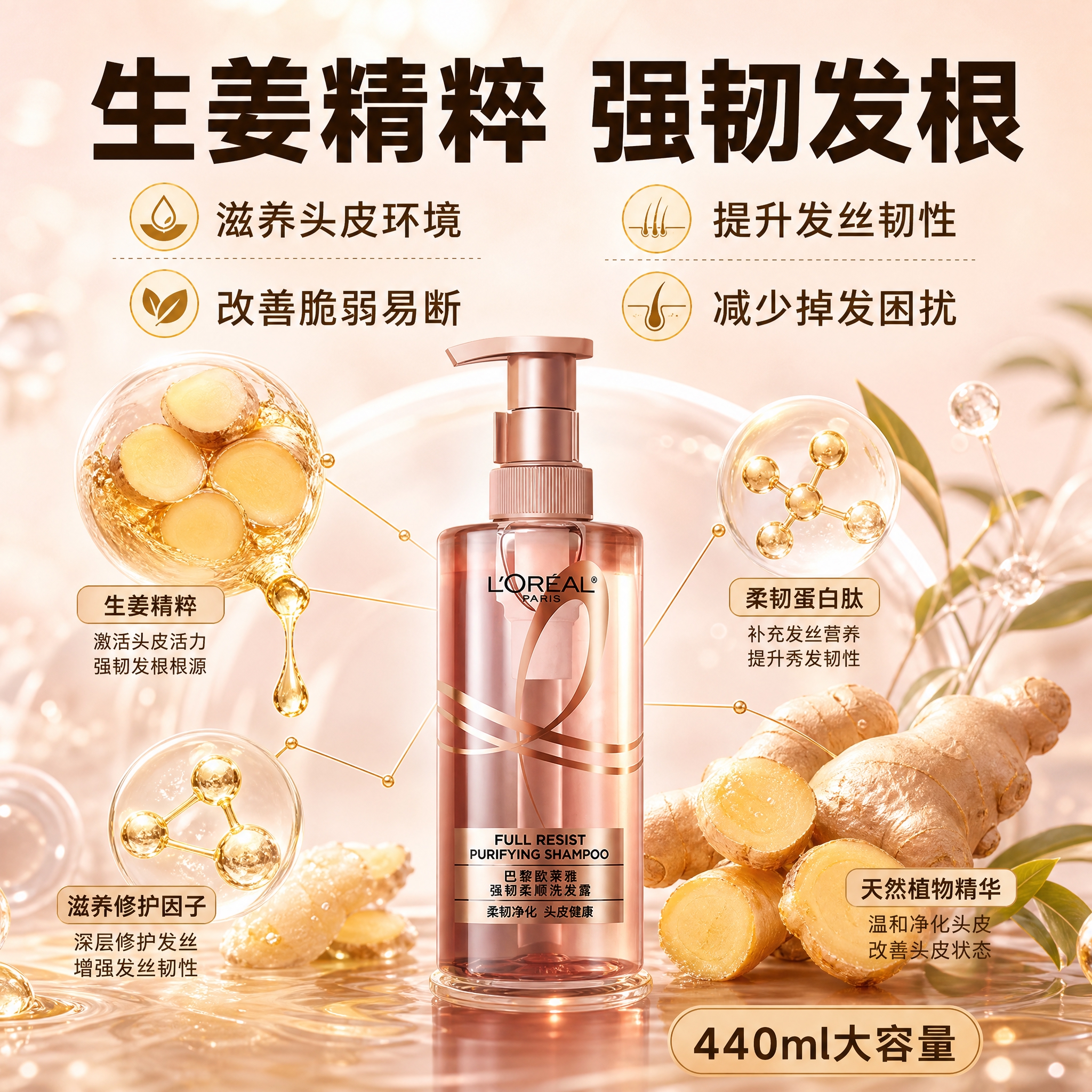 [主图-2] 核心成分解析，展示生姜精粹成分，强调强韧发根功效… - 图片创意预览