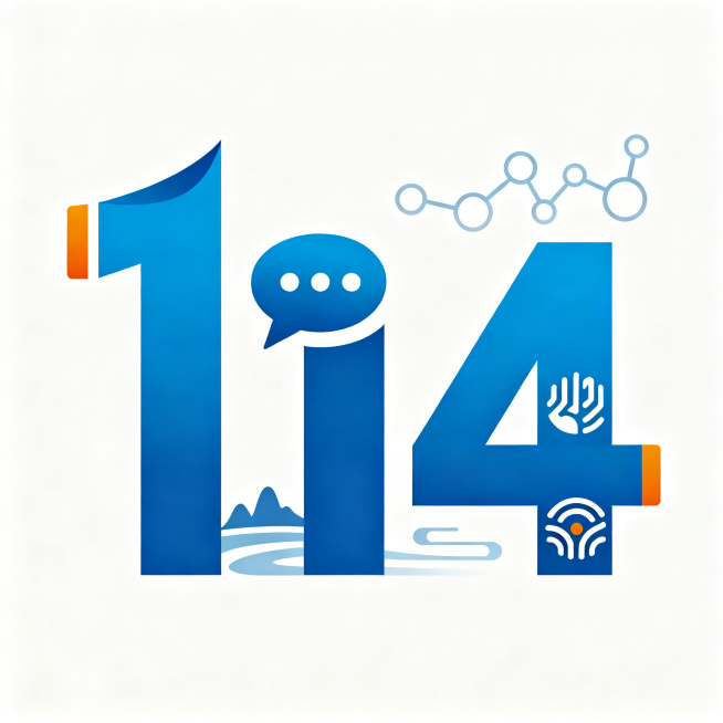 滨州市沾化区“科普114”品牌LOGO，方正简约风格，科技蓝为主色调，暖橙做点缀。将数字“114”进行创意重构：第一个“1”设计为向上延伸的造型体现引领性，第二个“1”融合对话气泡形态展现服务沟通属性预览效果