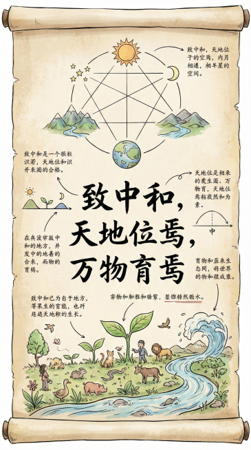 给我10张图，各页各讲《中庸》的部分哲理，要用原话原文，加起来完整以手绘information的style，讲了四书五经里的《中庸》的哲理预览效果