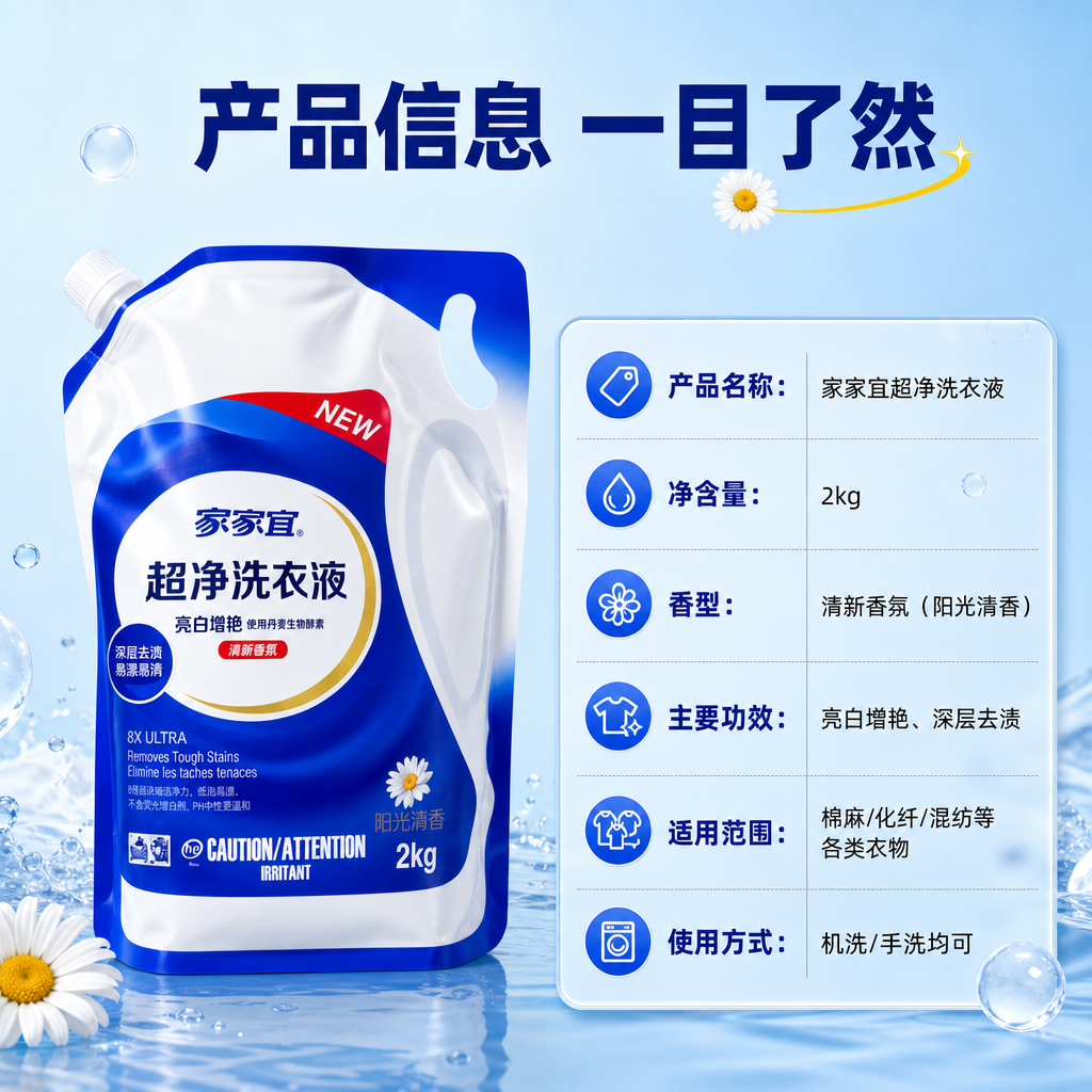 [商品] 使用【图1】家家宜超净洗衣液2kg袋装；保留包装原貌… - 图片创意预览