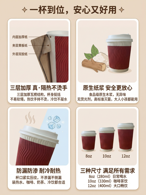 一杯到位 安心又好用 四层卖点展示，严格保持用户上传[image2]的原始尺寸比例（宽750px 高度自由），完全保留布局
[氛围风格] 温馨米色，保持原图设计风格
[画面元素] 商业摄影质感，光线柔预览效果
