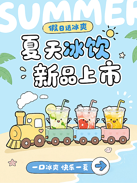 暑假冰饮新品上市夏天拟人趣味卡通插画小红书封面