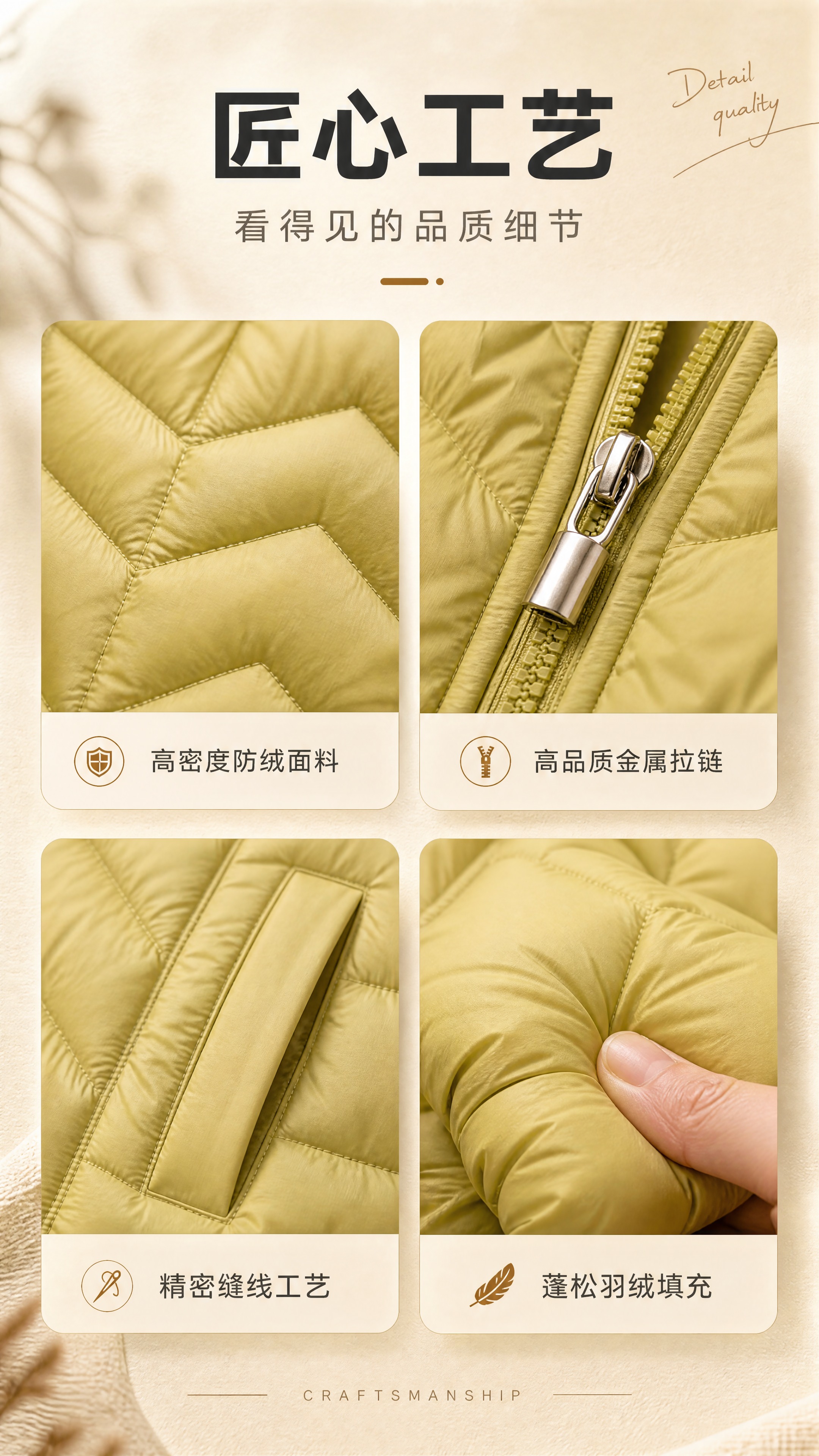 [商品] 使用【图1】芥末黄连帽轻薄羽绒服；商品处理：保留连帽… - 图片创意预览
