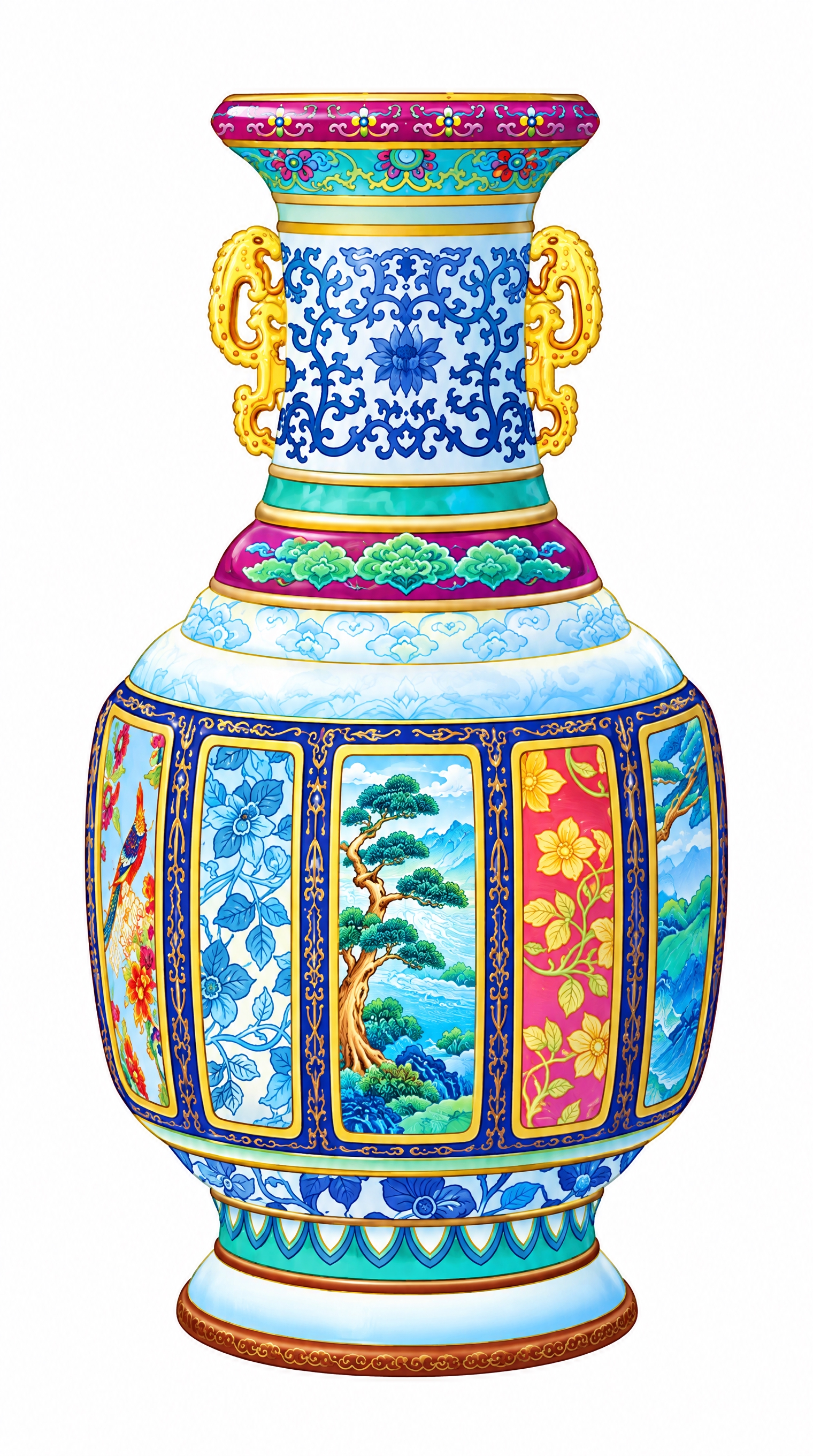 去除背景和前景杂物，只保留花瓶，并把瓶身中间画框里的松树收进画… - 图片创意预览