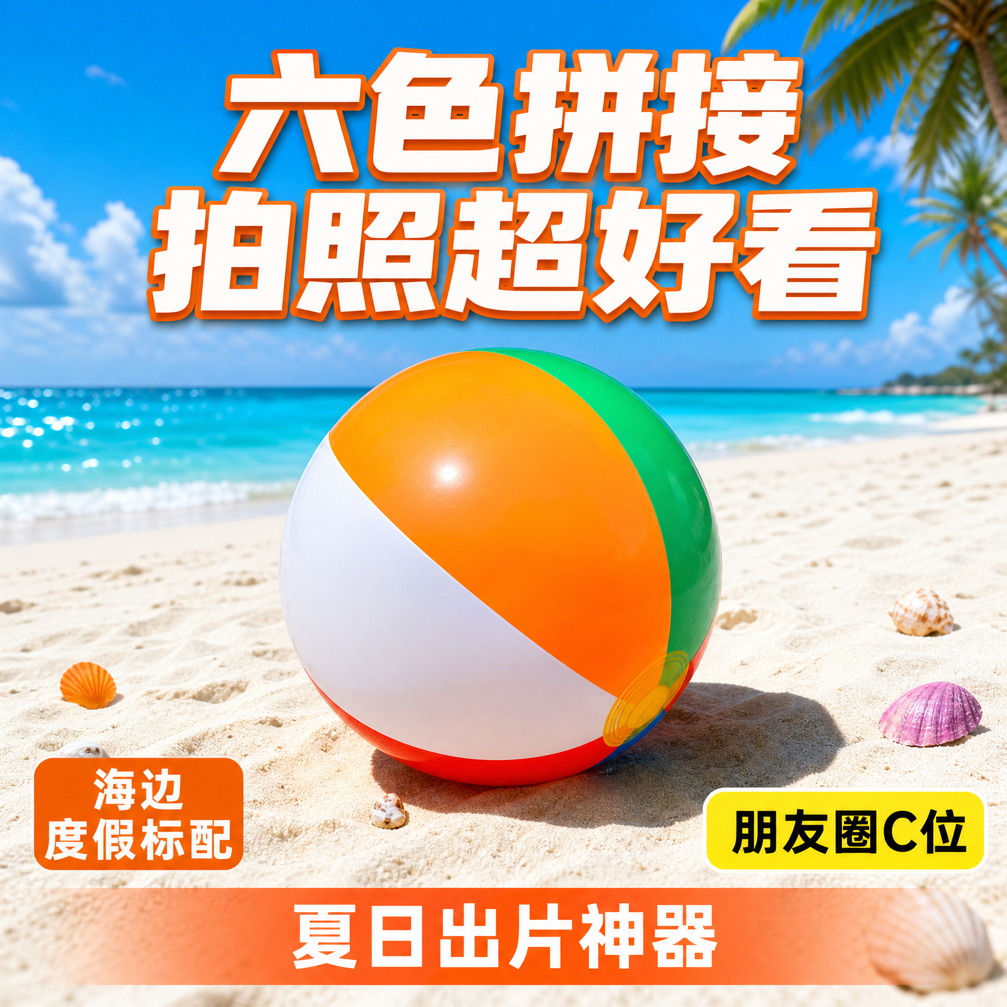 [主图-5] 六色拼接沙滩球 色彩鲜亮拍照好看。[氛围风格]… - 图片创意预览