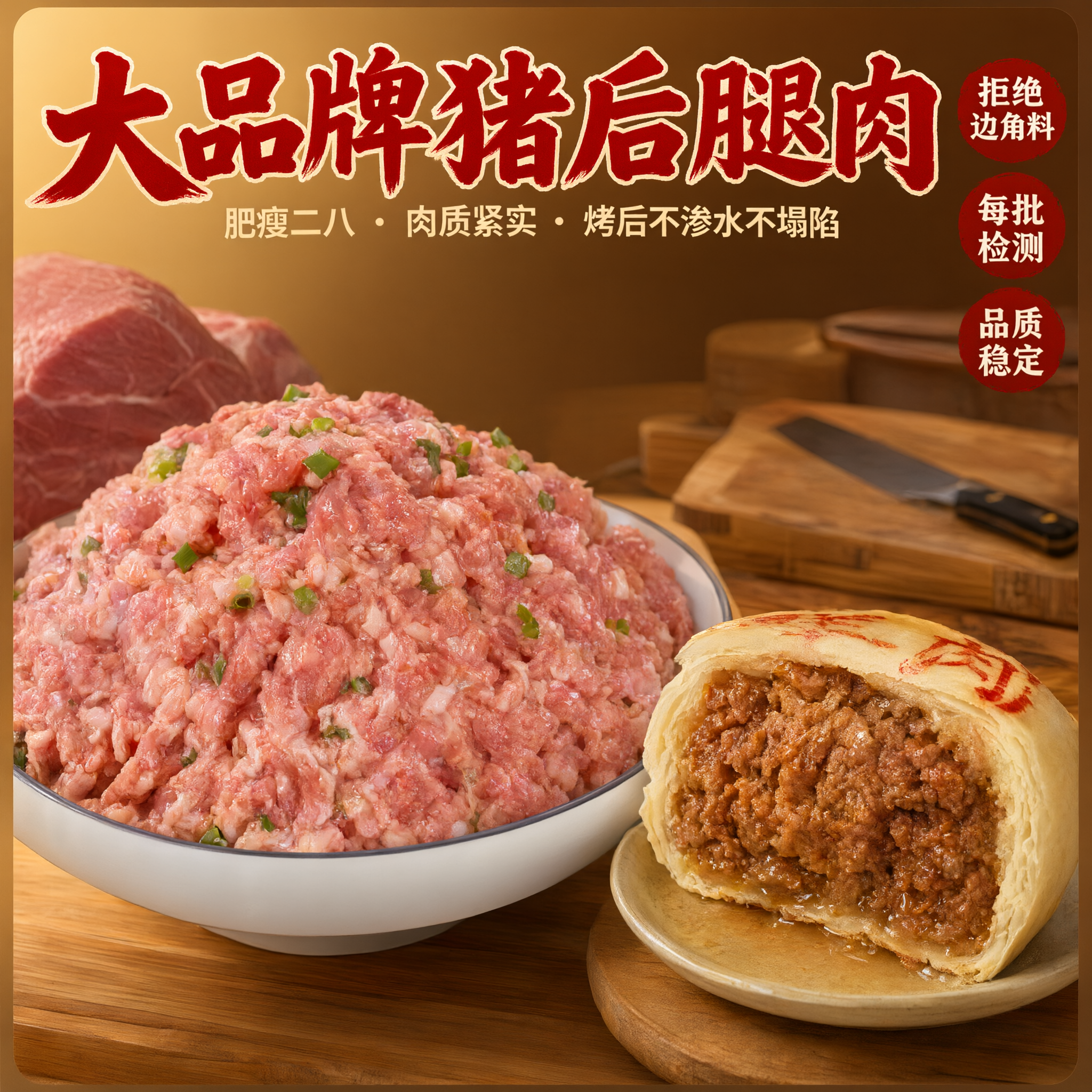 [主图-2] 鲜肉月饼原料品质图，突出大品牌猪后腿肉的优质原料… - 图片创意预览