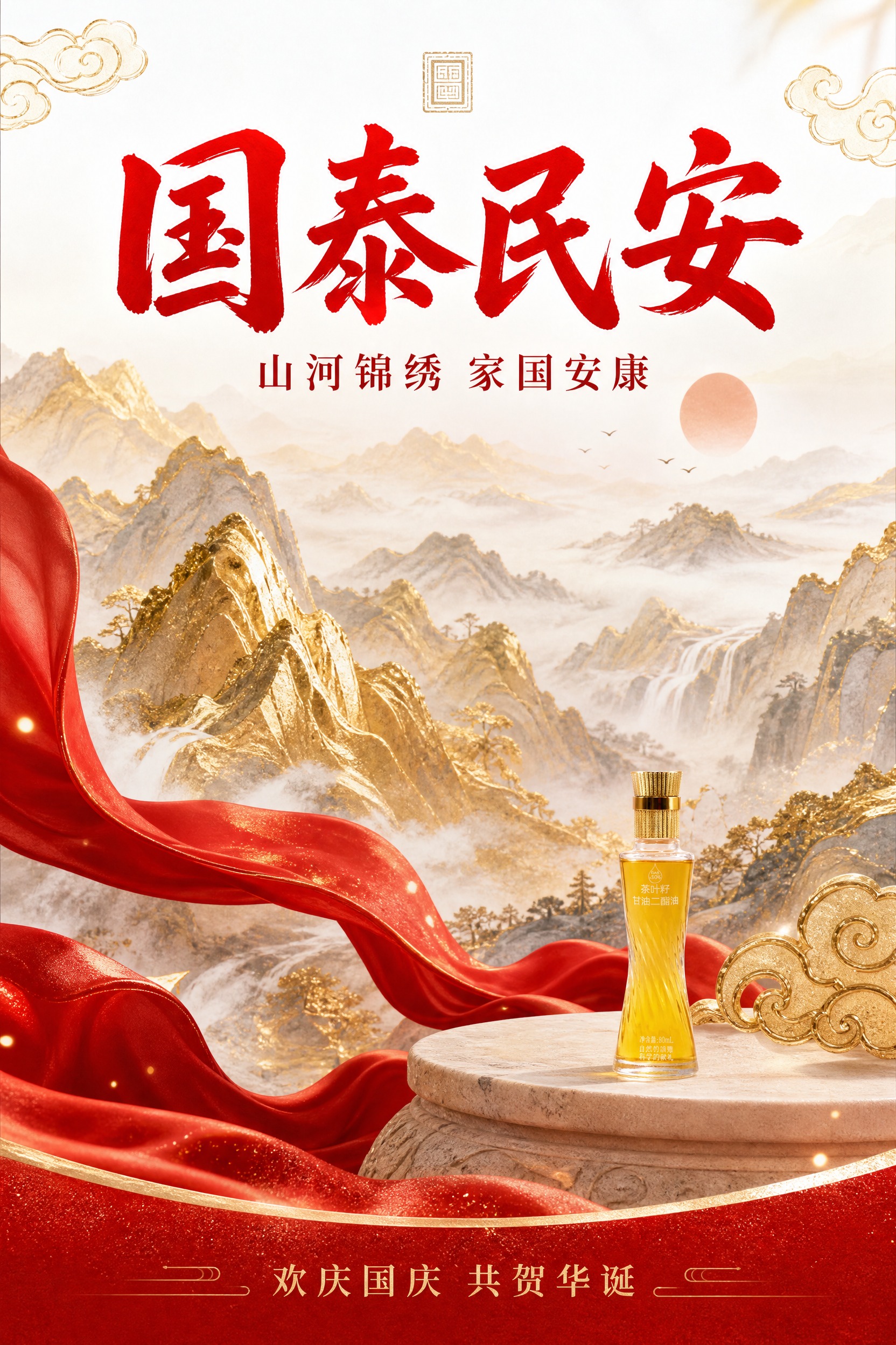 把上传的商品图改造为一张竖版 2:3 的国庆祝福主题海报，国潮… - 图片创意预览