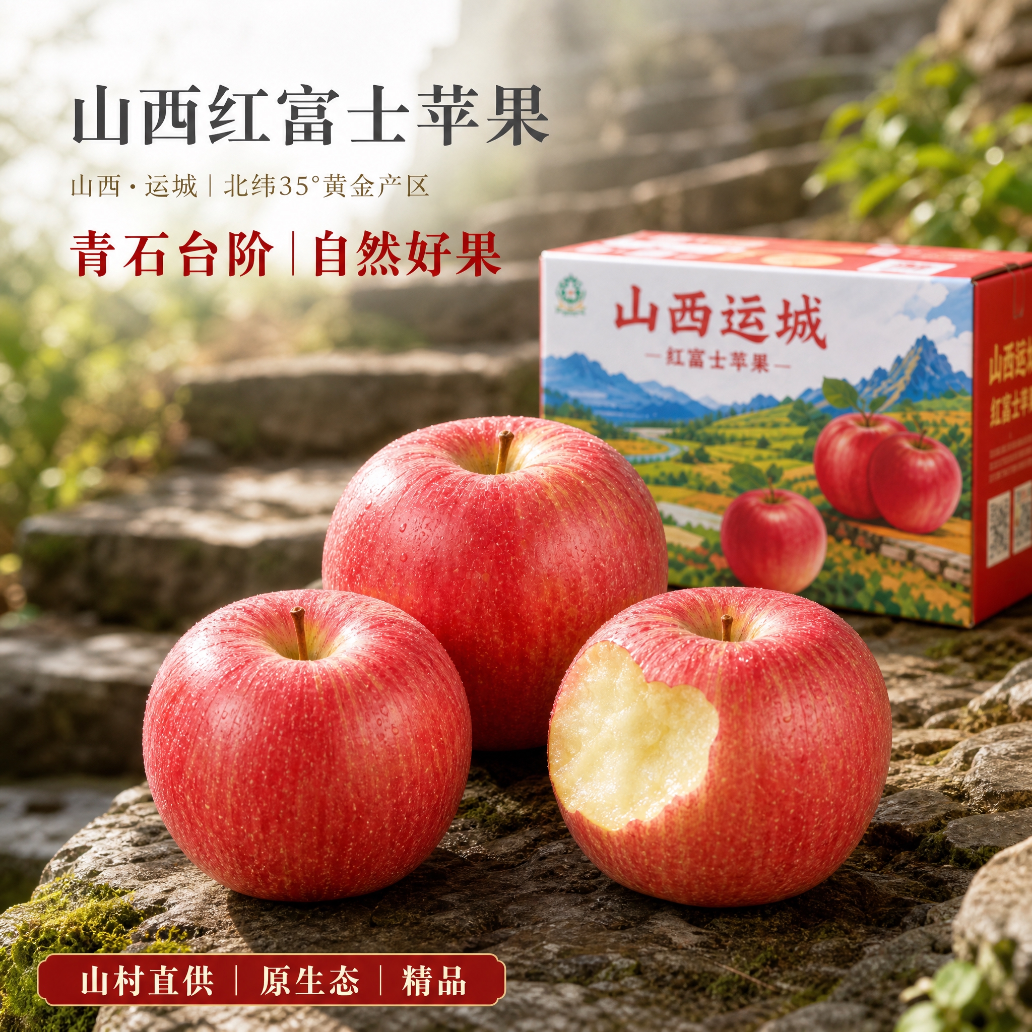 京东电商主图，800×800像素，1:1比例，山西运城红富士苹… - 图片创意预览