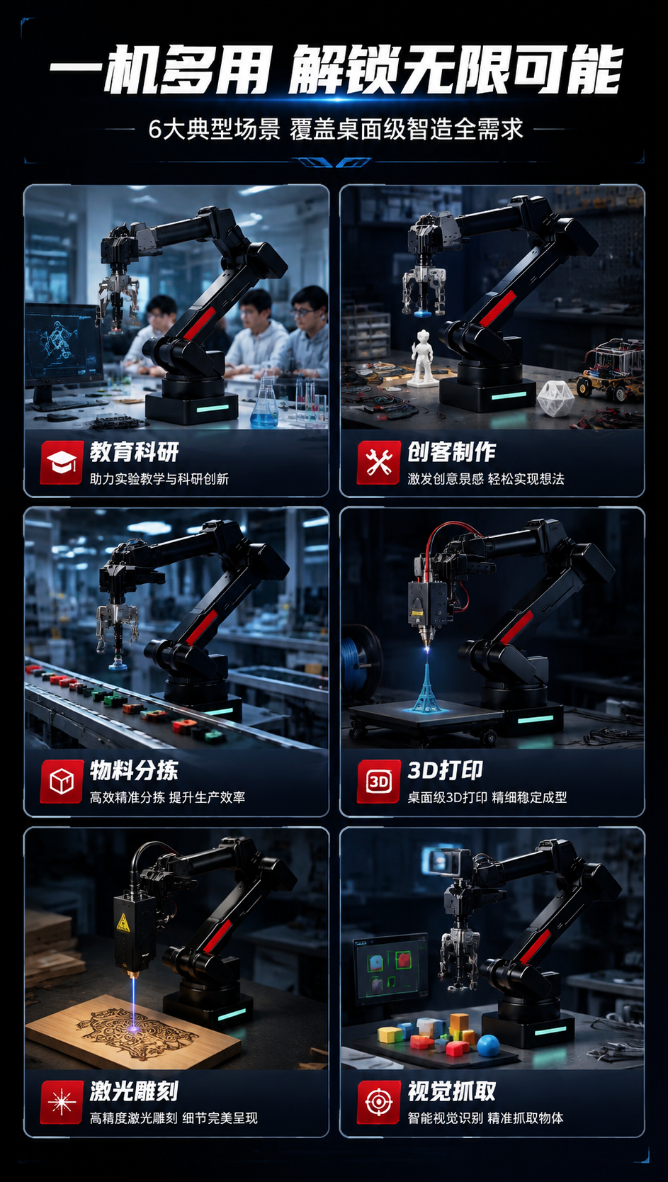 [商品] 使用【图1】黑色六轴桌面智能机械臂；保留产品主体结构… - 图片创意预览