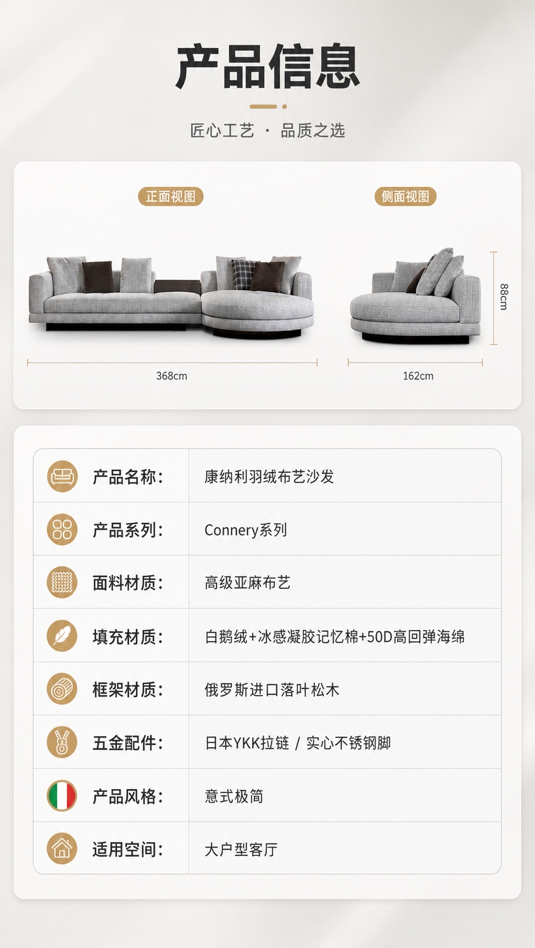 [商品] 使用【图1】康纳利Connery灰色布艺转角贵妃组合… - 图片创意预览