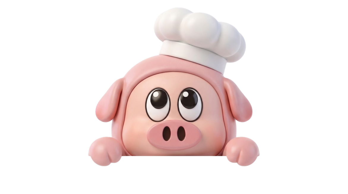 使用图一的粉色小猪IP形象，参考图二的黑色猫咪趴在边缘探出脑袋和前爪的构图，让小猪以同样的姿势趴在边缘，保持小猪3D可爱的质感，大眼睛的特征保留预览效果