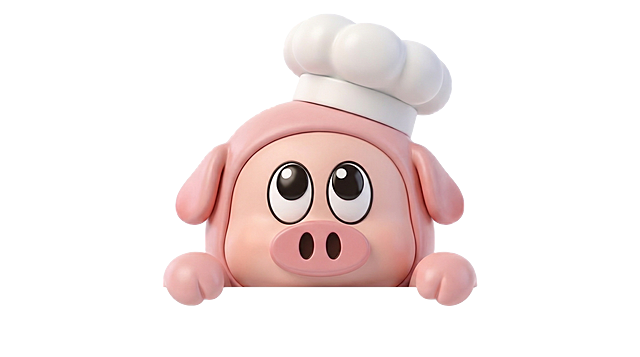 使用图一的粉色小猪IP形象，参考图二的黑色猫咪趴在边缘探出脑袋和前爪的构图，让小猪以同样的姿势趴在边缘，保持小猪3D可爱的质感，大眼睛的特征保留
