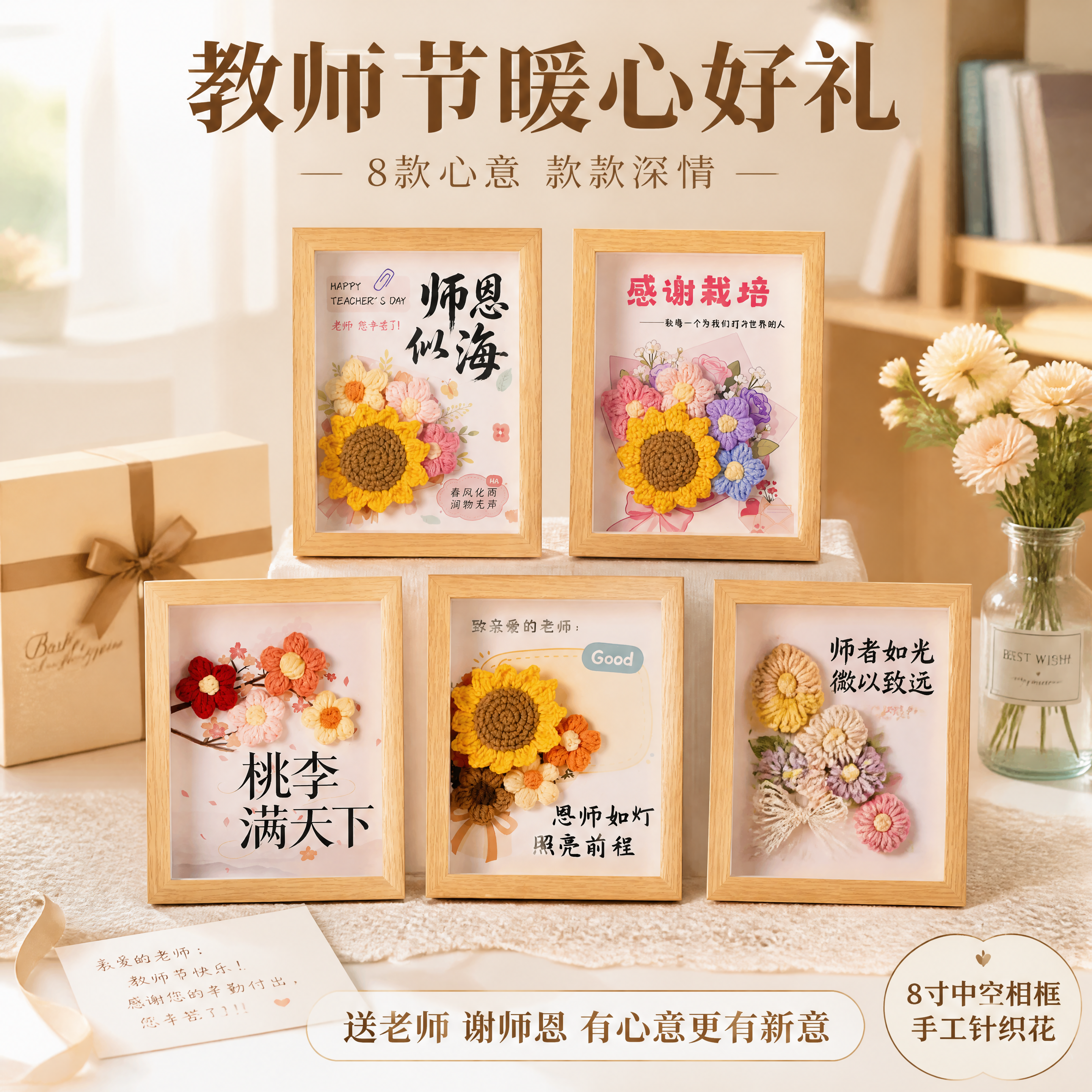 [主图-5] 教师节针织花相框摆件全家福8款组合展示送礼推荐图… - 图片创意预览