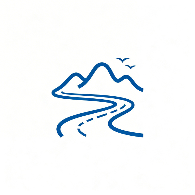 极简风格旅游公司LOGO，由单一线条构成，仅使用一种颜色，线条流畅简洁，融合山水、道路或飞鸟等旅游相关元素，造型具备高度识别性与记忆点预览效果