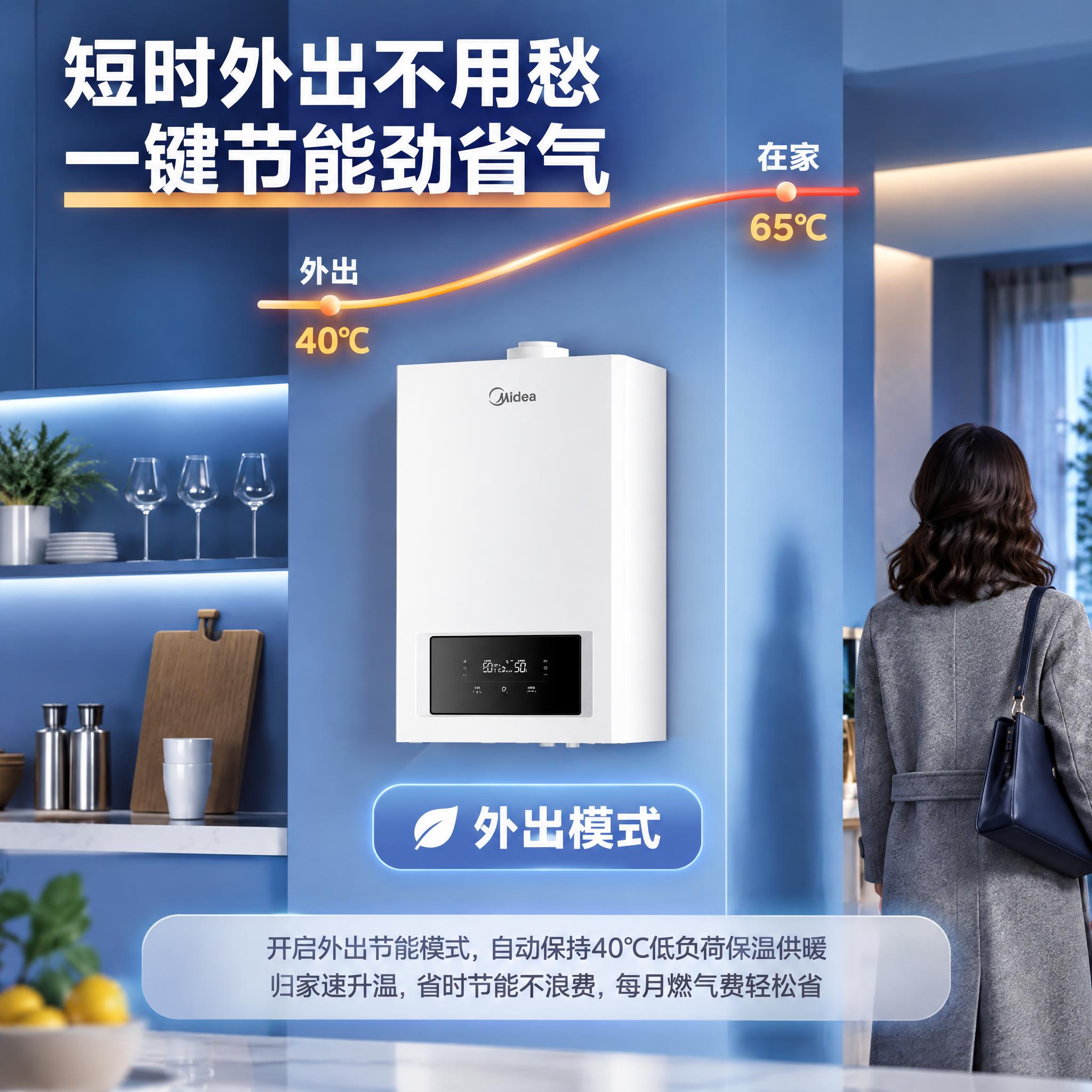 [商品] 使用【图2】美的壁挂炉外出节能模式页；保留白色壁挂炉… - 图片创意预览