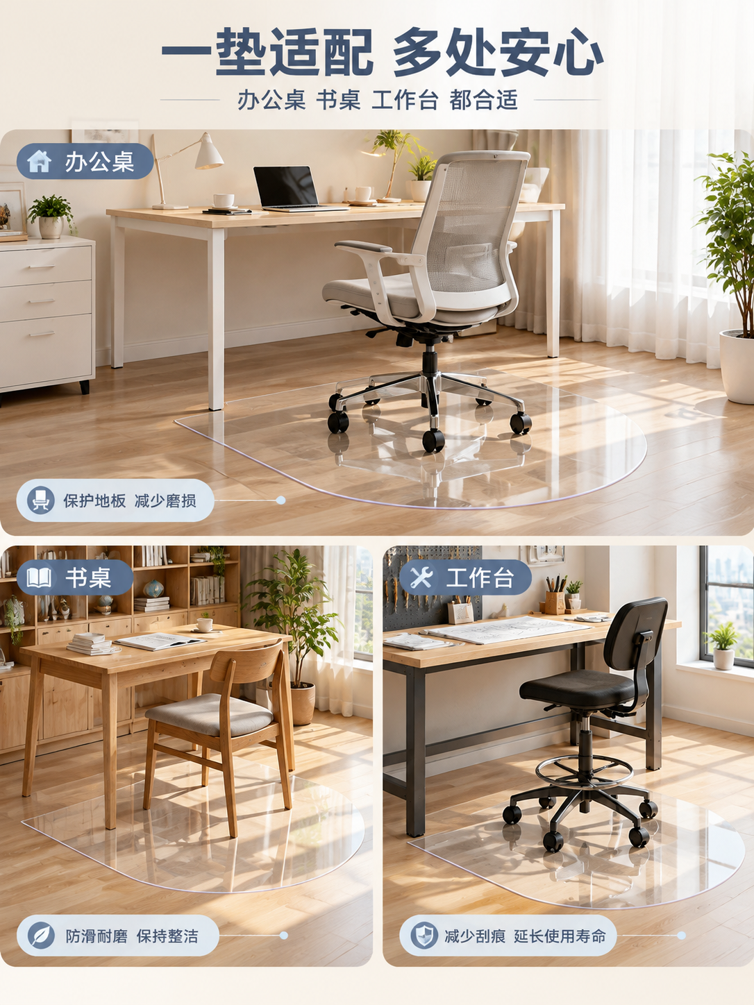 [商品] 使用【图1】产品图=透明PVC办公椅地垫（D形半圆造… - 图片创意预览