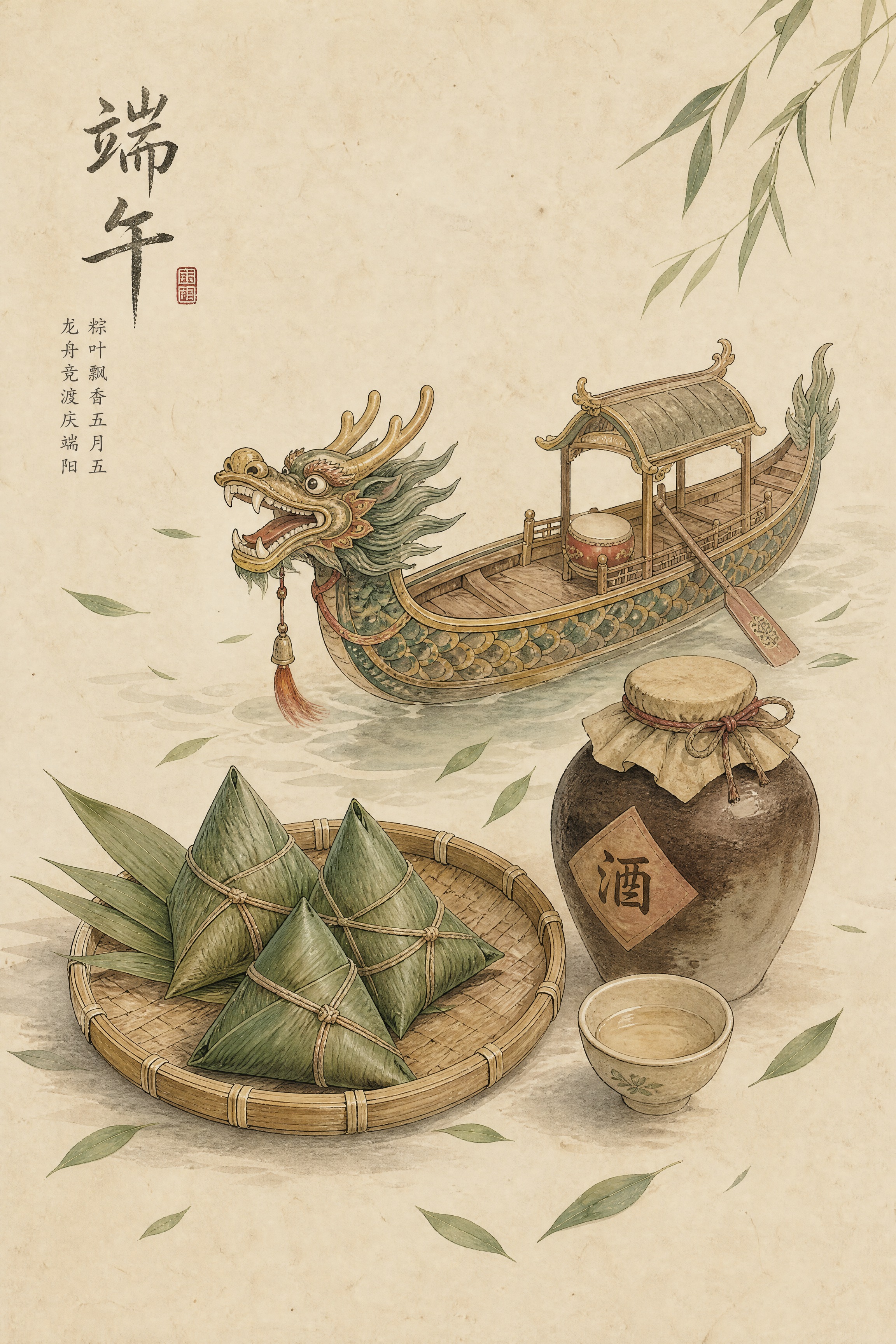 国风手绘插画，竖版构图，浅淡的米灰色底色带微微土黄调，画面中有… - 图片创意预览
