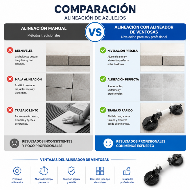 Gráfico de comparación: alineación manual de azulejos (desniveles, mala alineación, trabajo lento) v预览效果