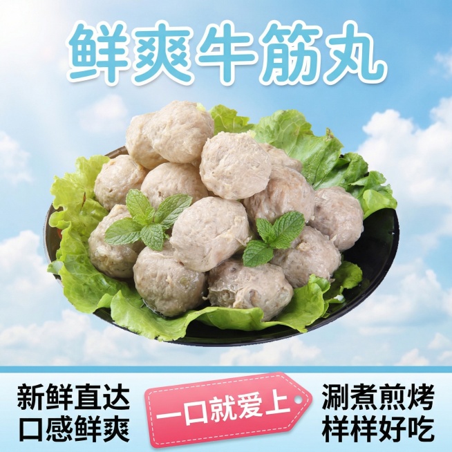 这款产品是牛筋丸，帮我做十张电商主图预览效果