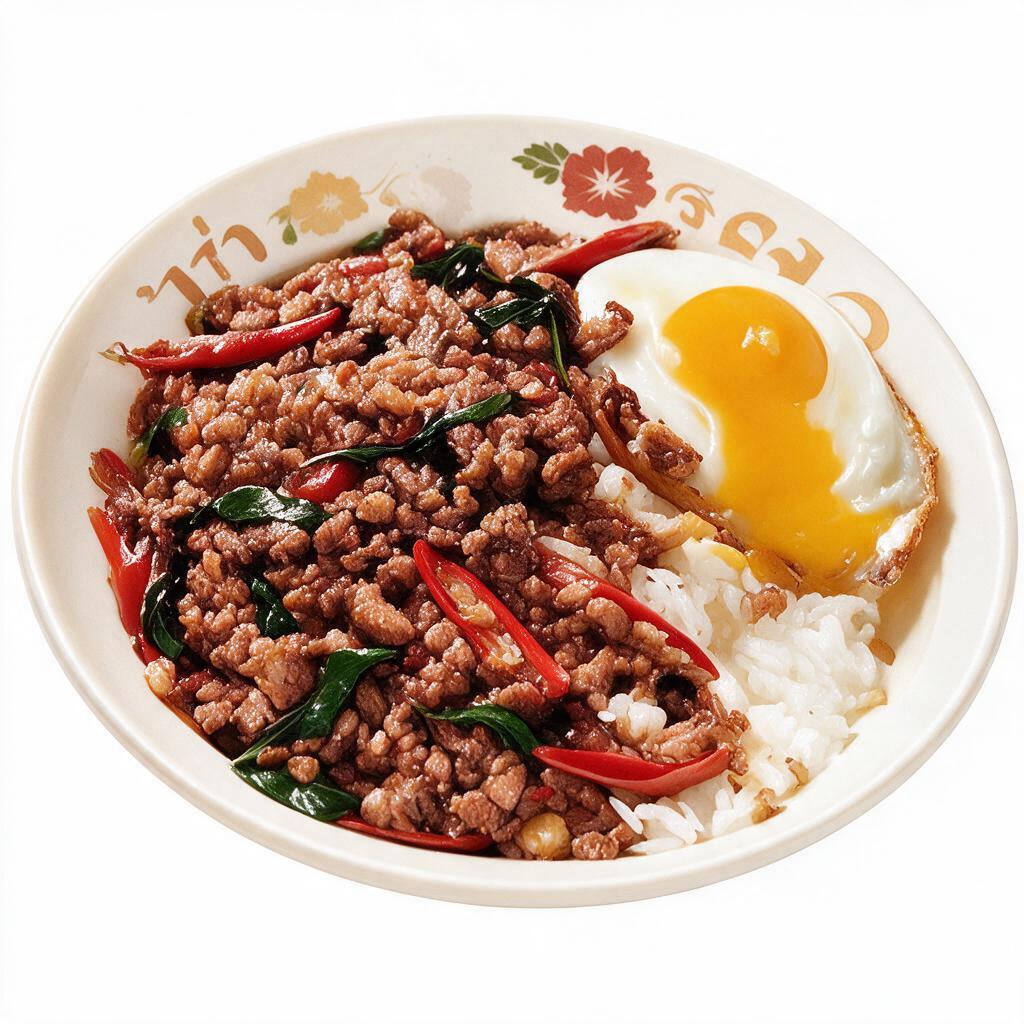 从参考图中提取牛肉打抛饭这道菜，单独抠出来，变成透明背景的商品… - 图片创意预览