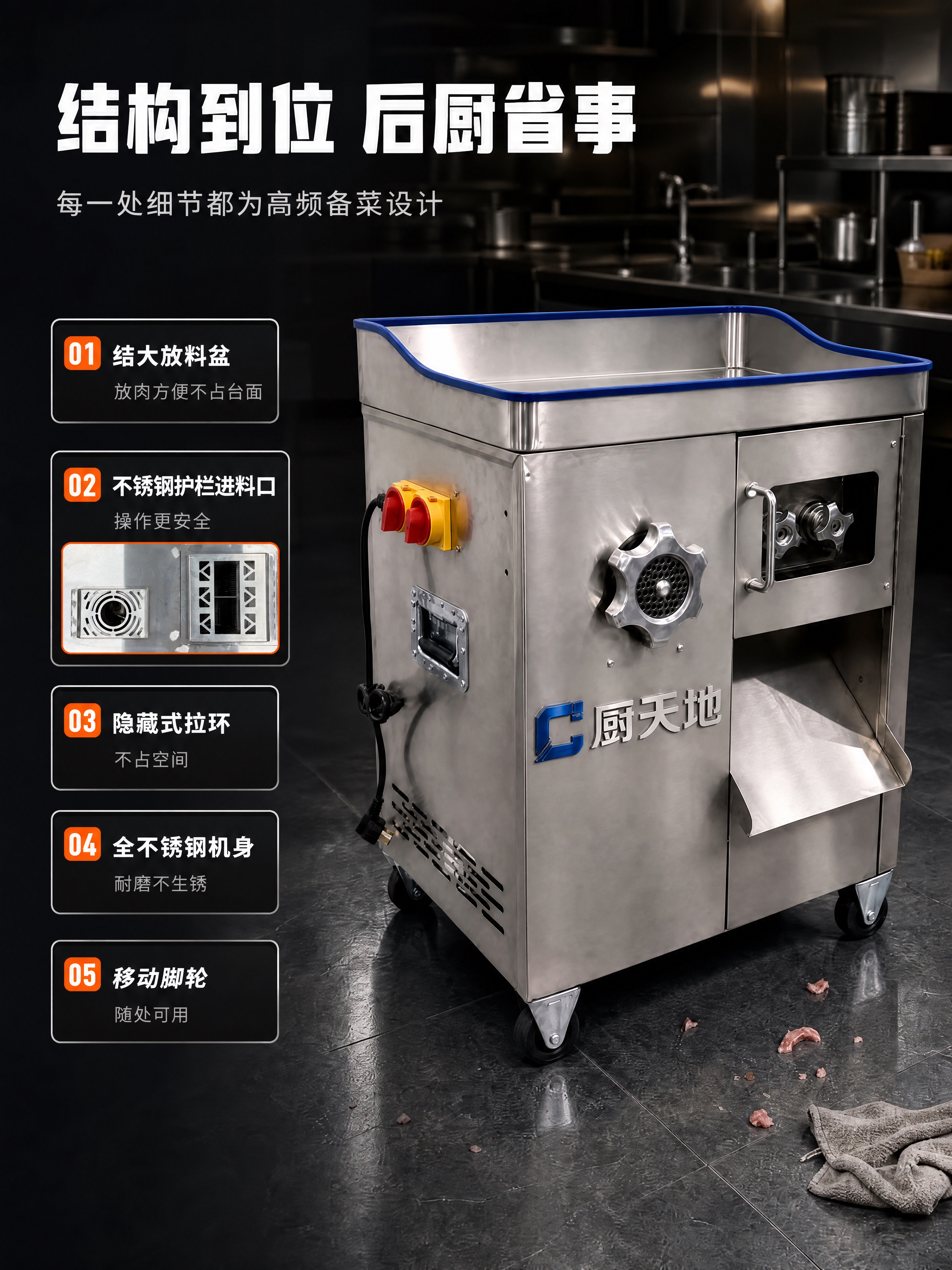 [商品] 以【图1】为底图做局部修改，保留厨天地商用双电机绞切… - 图片创意预览