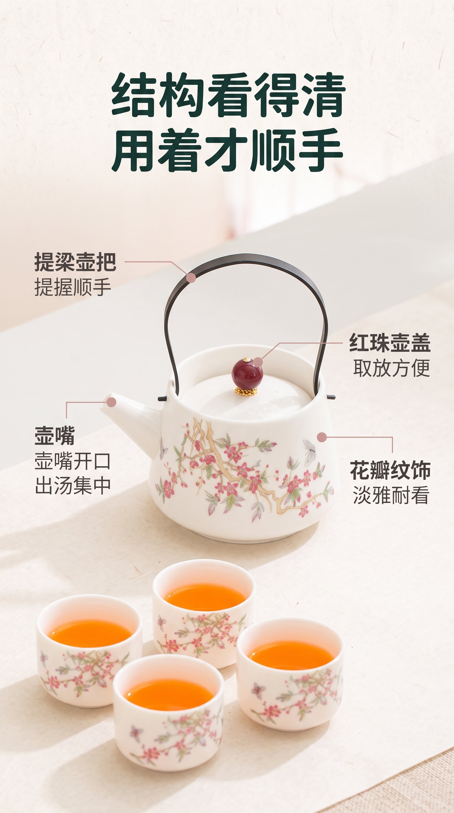 [商品] 使用【图1】繁花白瓷功夫茶具套装；本页以茶壶为主体，… - 图片创意预览