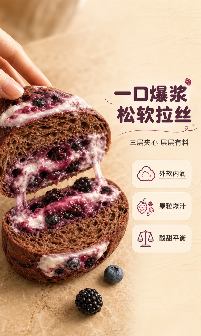 [商品] 使用【图1】蓝莓桑葚软欧面包；保留面包外皮颜色、质地… - 图片创意预览