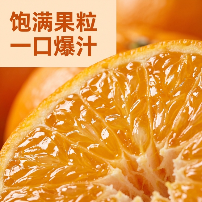 [主图-3] 沃柑果粒细节特写主图。
[氛围风格] 微距特写，新鲜诱人食欲感；
[画质] 超高清商业摄影，细节清晰，质感真实高级；
[元素] 保持沃柑果肉质地、颜色与输入产品一致，杜绝色差变形。聚焦放预览效果