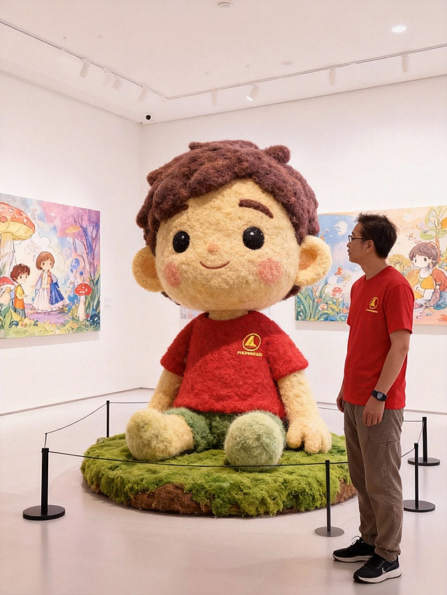 软3D风毛绒卡通男孩，萌趣坐姿，毛发生长质感，搭配梦幻森林背景，温馨可爱，充满童趣与节日氛围。