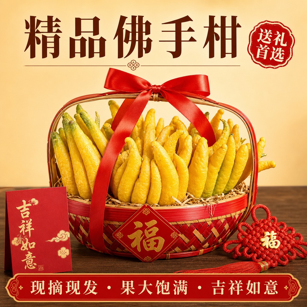 佛手柑鲜果送礼SKU主图第二版，1:1正方形构图，画面主体是一… - 图片创意预览