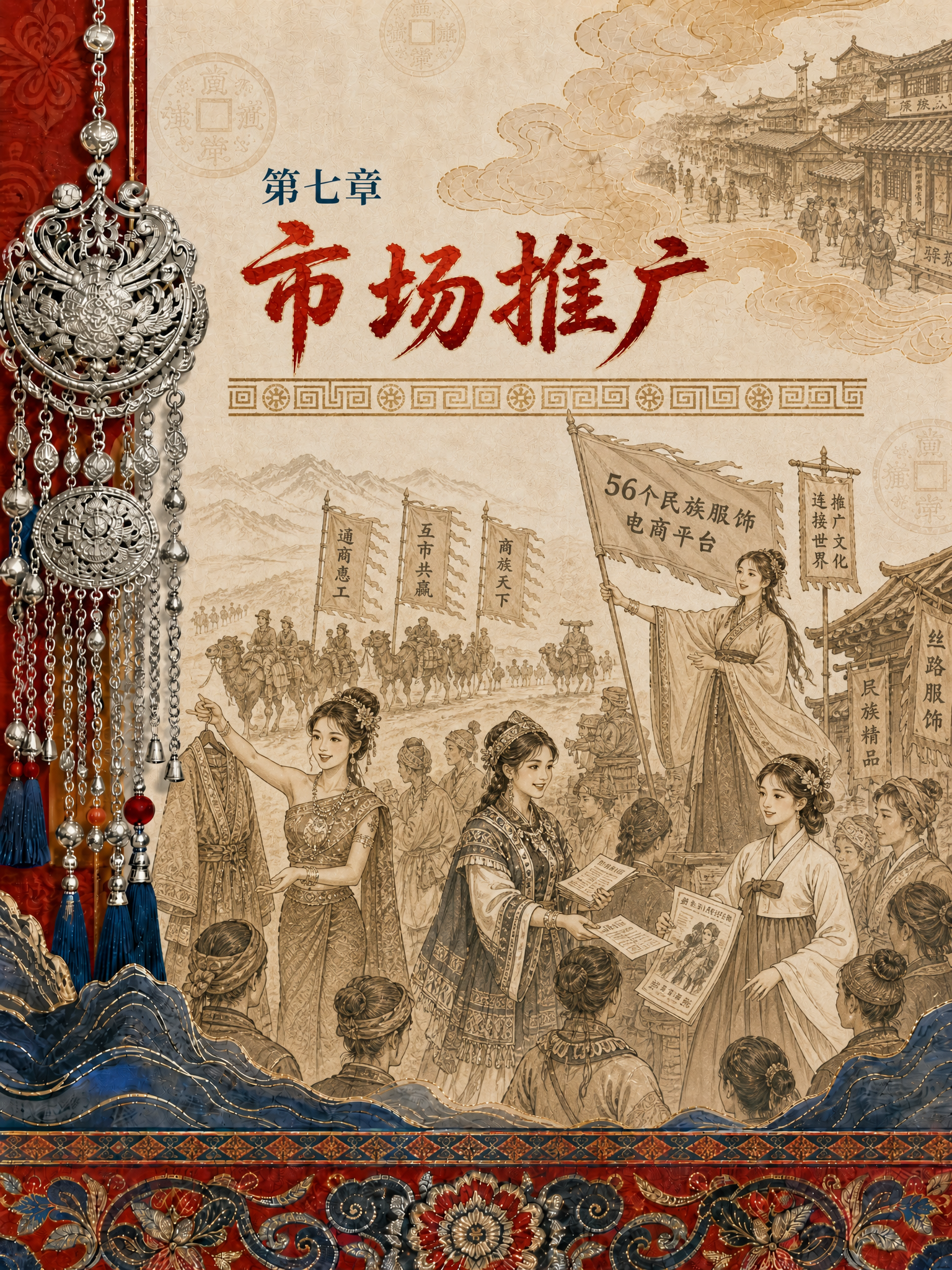 中国风古丝路风格章节页设计，56个民族服饰电商平台主题。整体延… - 图片创意预览