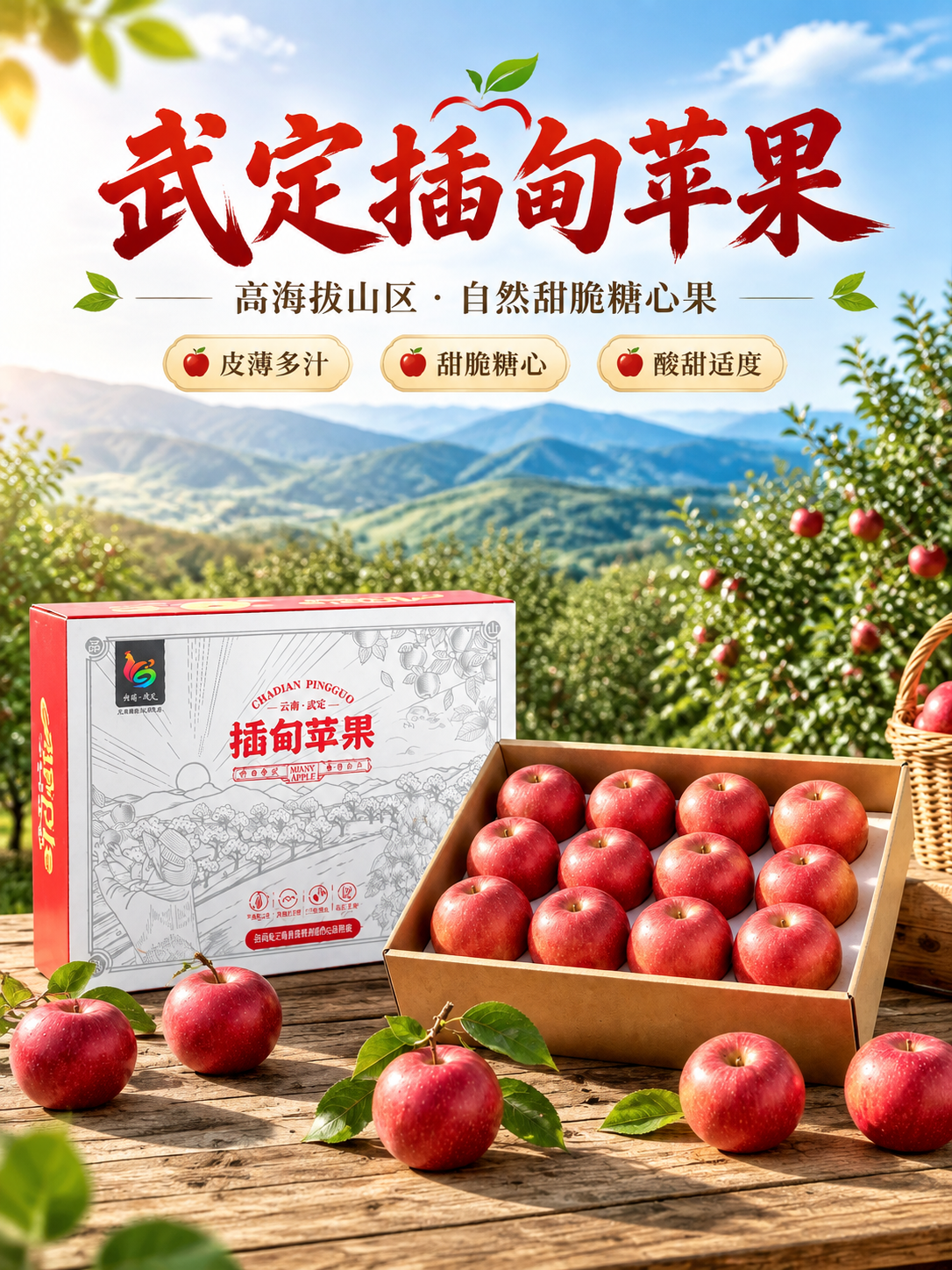 [商品] 使用【图1】插甸苹果礼盒产品图；保留红白礼盒包装、"… - 图片创意预览